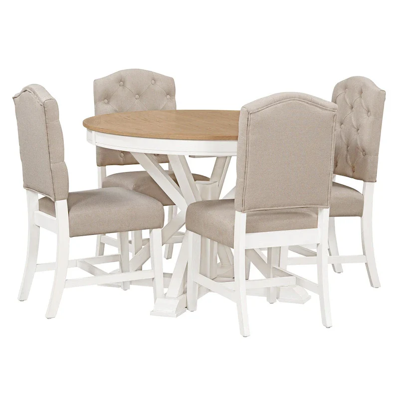 Functional Dining Table Set with Extendable Table and 4 Upholstered Chairs