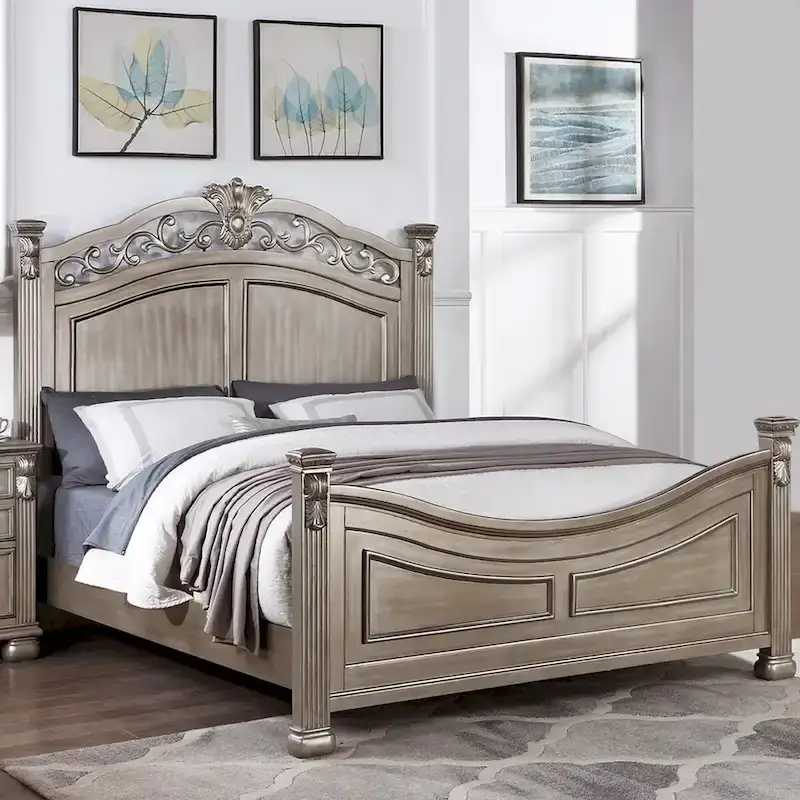 Wood Bed in Antique Silver