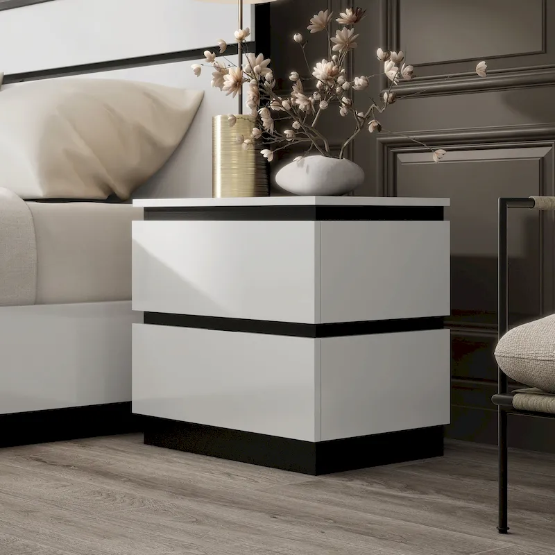 Conjira Contemporary White Wood 2-Drawer Nightstand with USB Ports by