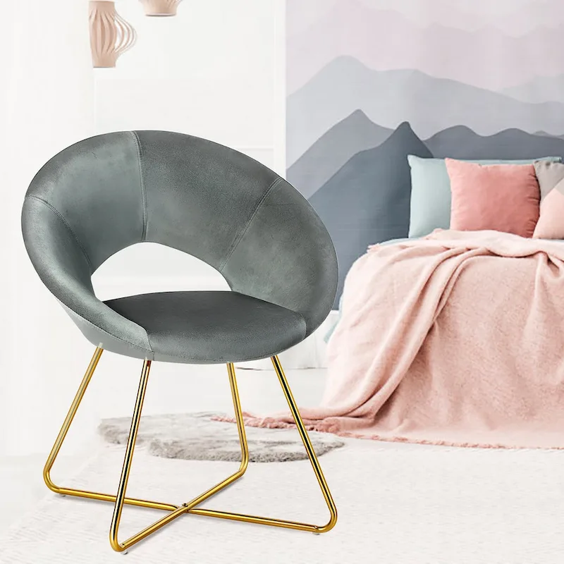 Modern Velvet Accent Chair Upholstered Vanity Chair w/Golden - See Details