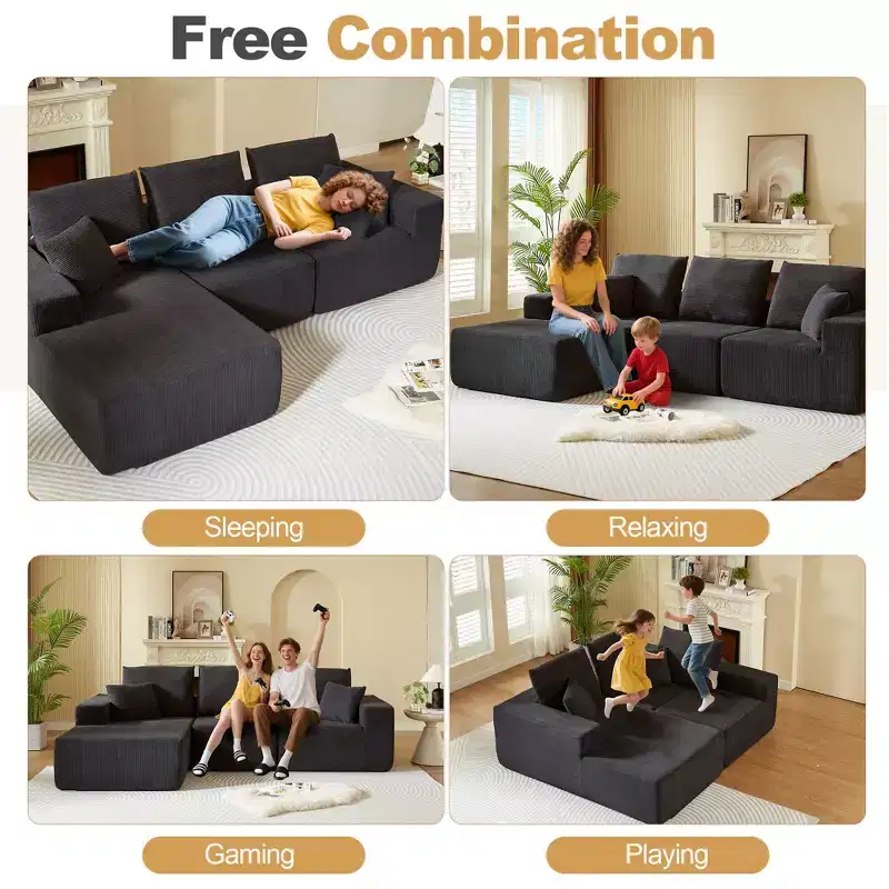 Whisen Modular Sectional Sofa with Chaise, L Shaped Cloud Couch, No Assembly Required
