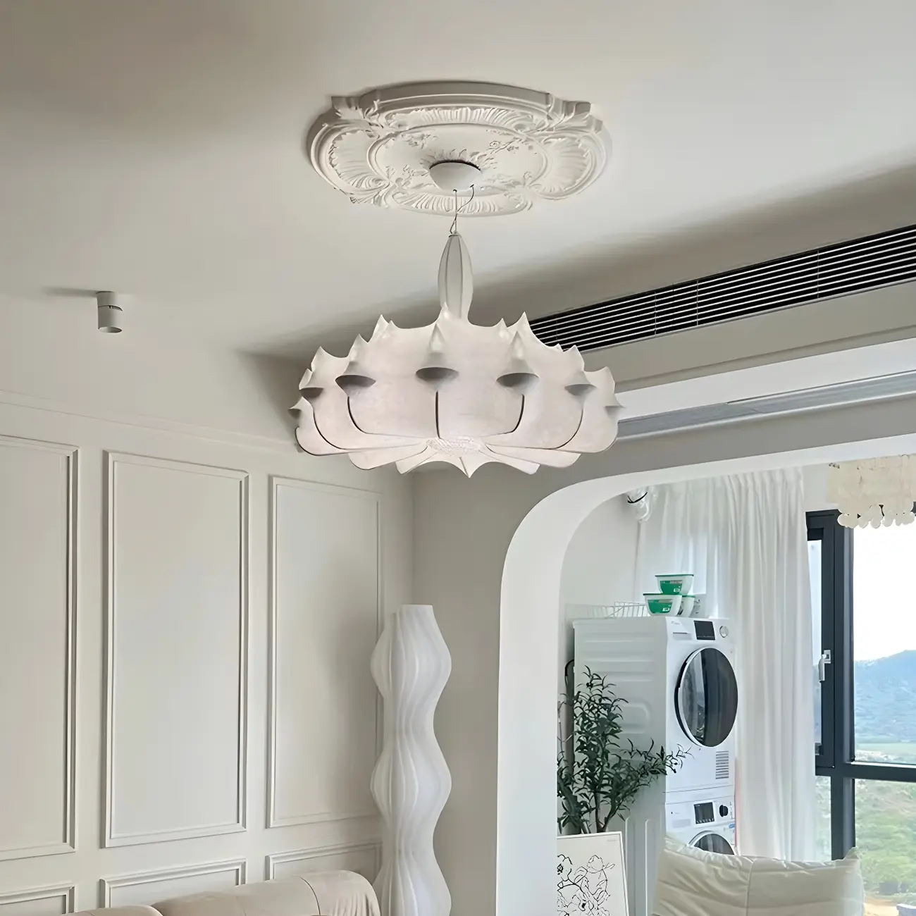 Modern White Flower-Shaped Drum Chandelier Height Adjustable