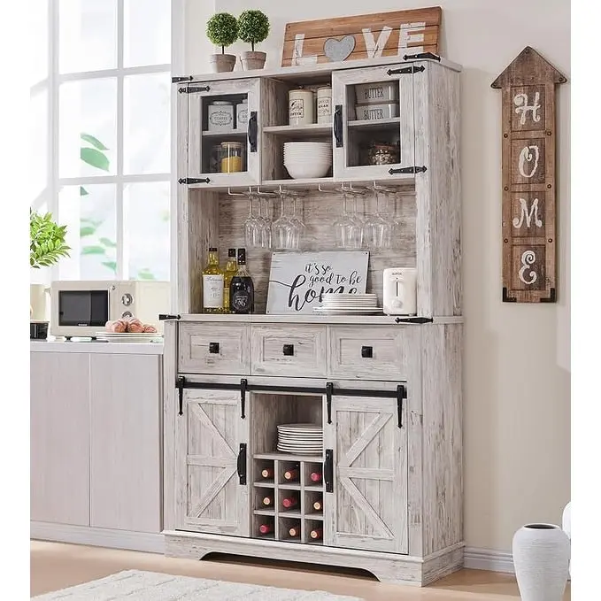 Farmhosue Bar Cabinet, Kitchen Buffet, Coffee Bar Sideboard Table - N/A