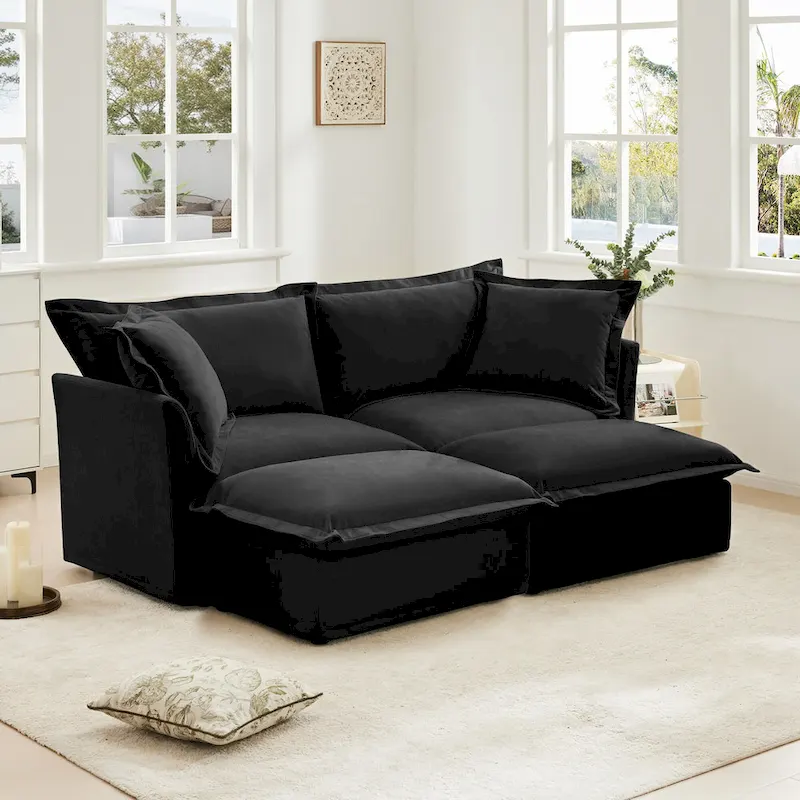 83.4  Chenille 2-Seater Sectional Sofa with Ottomans