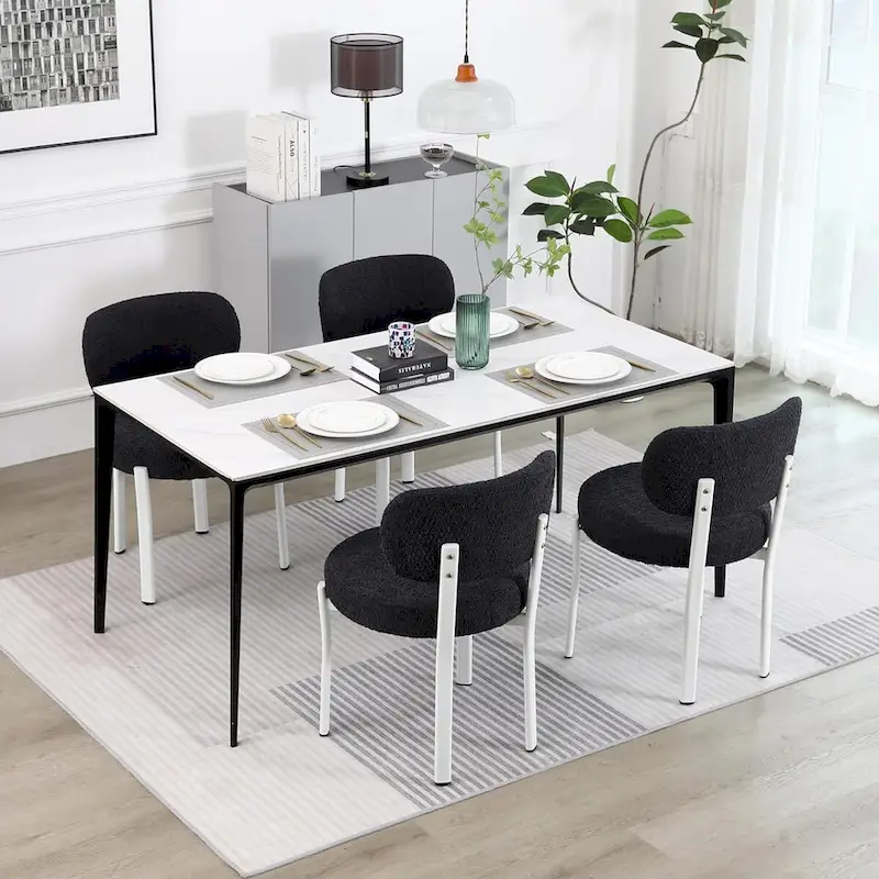 XINMICS Upholstered Modern Boucle Dining Room Chairs with White Metal Legs