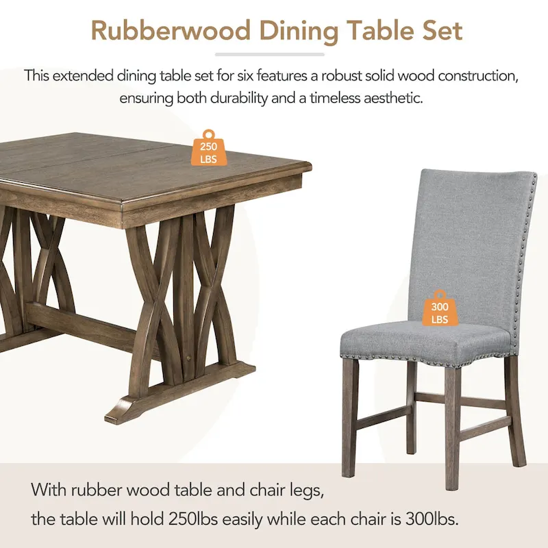 7-Piece Wooden Dining Table Set with Extendable Table & 6 Chairs