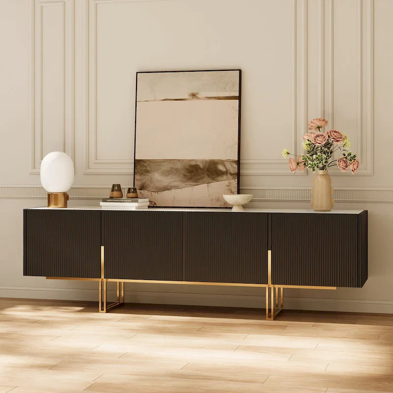 78.7 TV Stand, Entertainment Center with Faux Marble Top