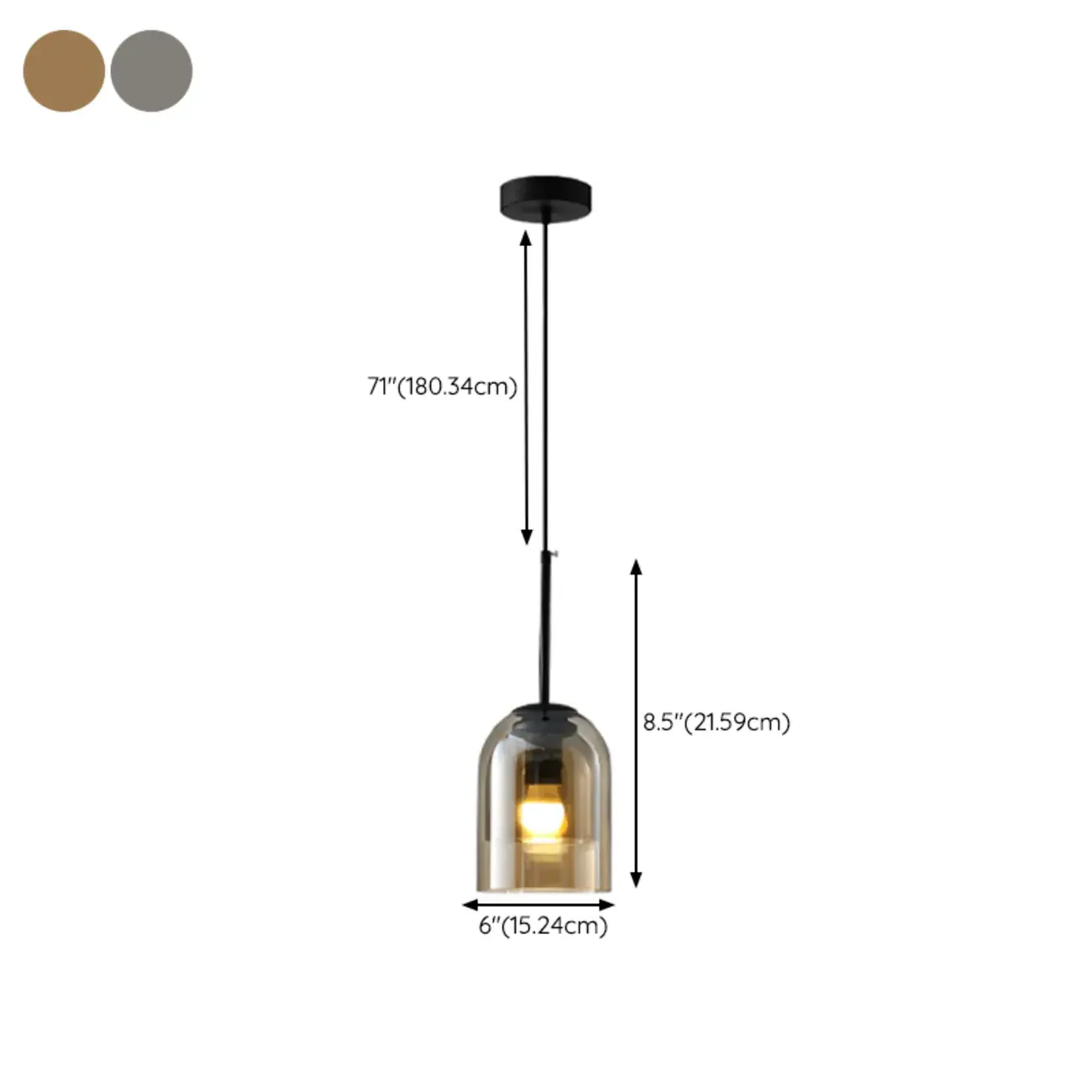 Modern Metal Gray Glass Cylinder Pendant Light