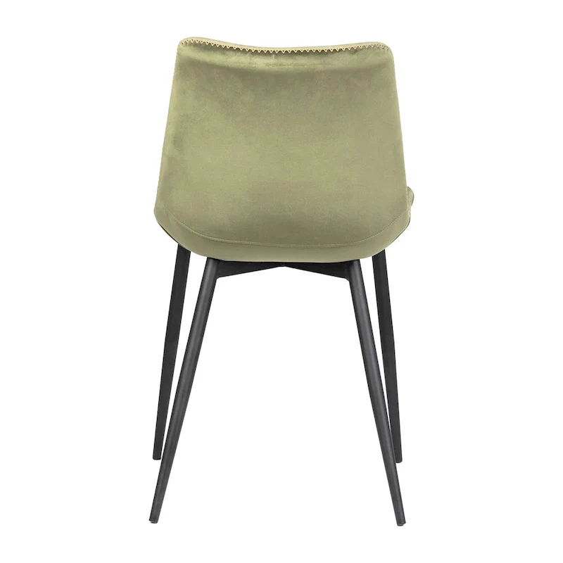 Velvet Upholstered Dining Side Chair Black Peg Legs, Olive Green
