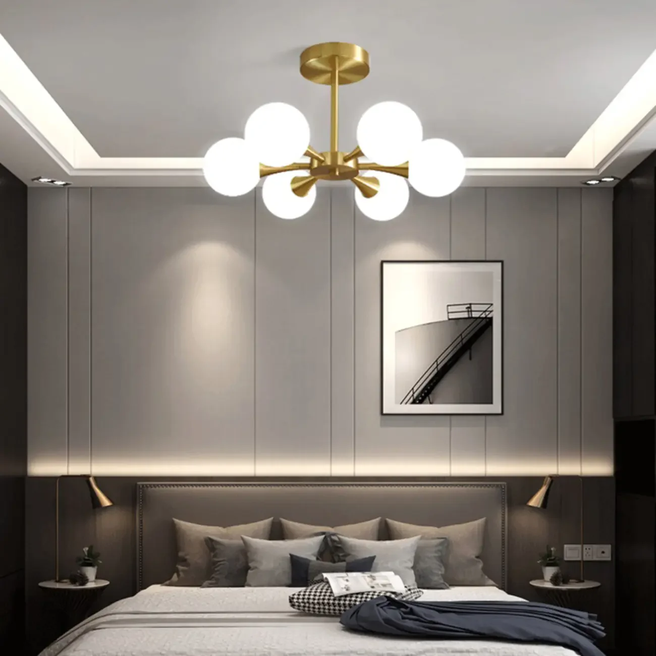 Modern Gold Glass Ball Semi Flush Mount Ceiling Light