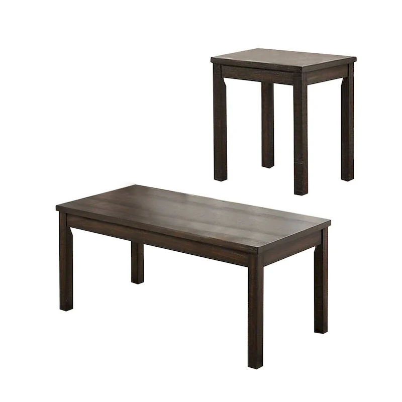 3 Piece Coffee Table and End Table Set, Wood Tabletops, Dark Brown Finish