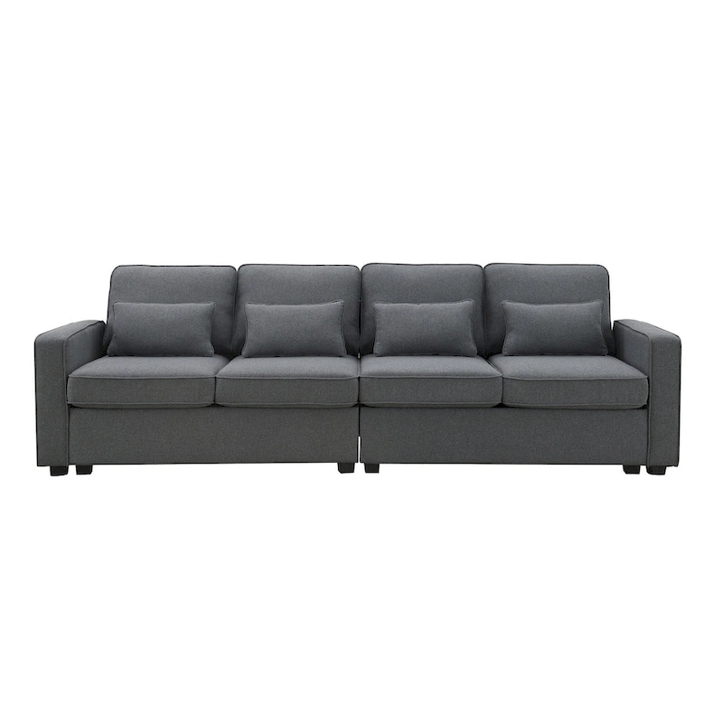 4-Seater Modern Linen Fabric Sofa with Armrest Pockets and 4 Pillows