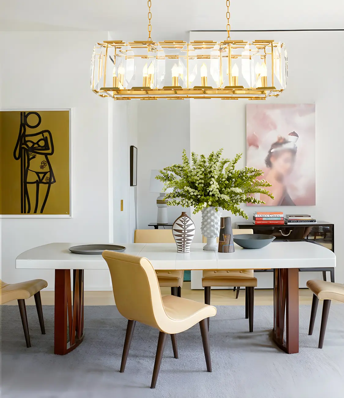 Modern Crystal Island Chandelier in Black and Gold