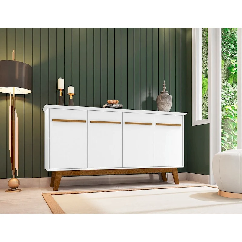 Yonkers 62.99 Sideboard with Solid Wood Legs and 2 Cabinets in Off White and Cinnamon