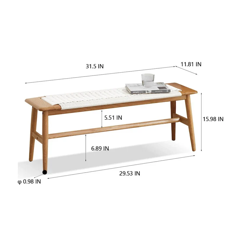 Solid Wood Bench with Woven Cane Seat