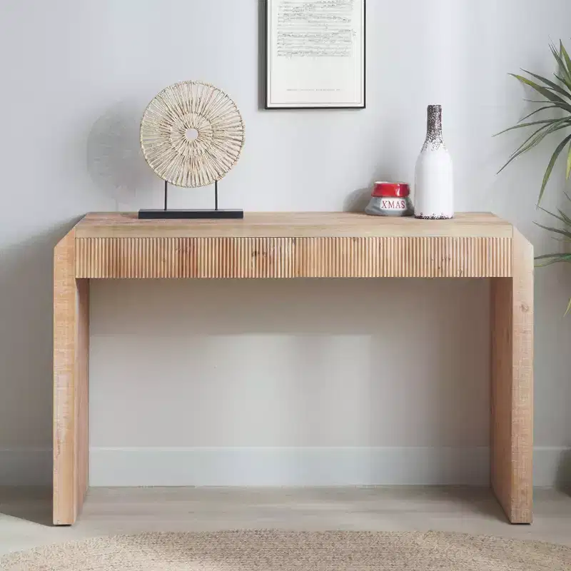 GDFStudio Rae Rustic 51.8 Wooden Console Table with Ribbed Textured Drawer