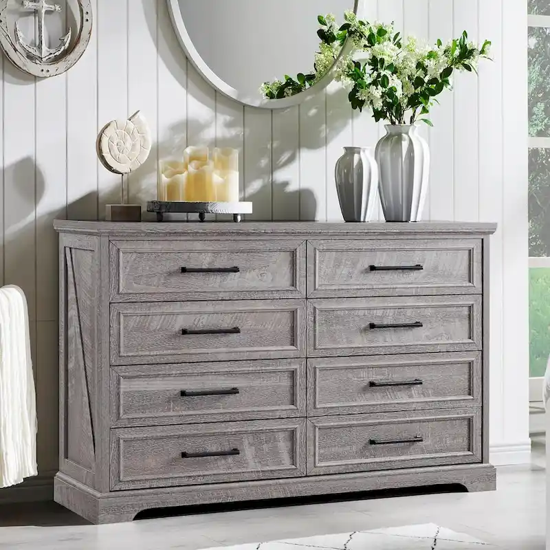 Farmhouse 8 Drawers Dresser Chests for Bedroom, Wood Chest of Drawers