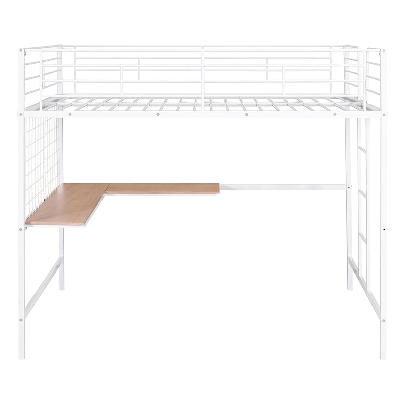 Full Metal Loft Bed with Desk and Metal Grid, Black