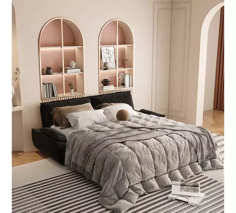 Whisen 3-in-1 Queen Velvet Sleeper Pull Out Sofa Bed, Convertible Loveseat Sofa Couch