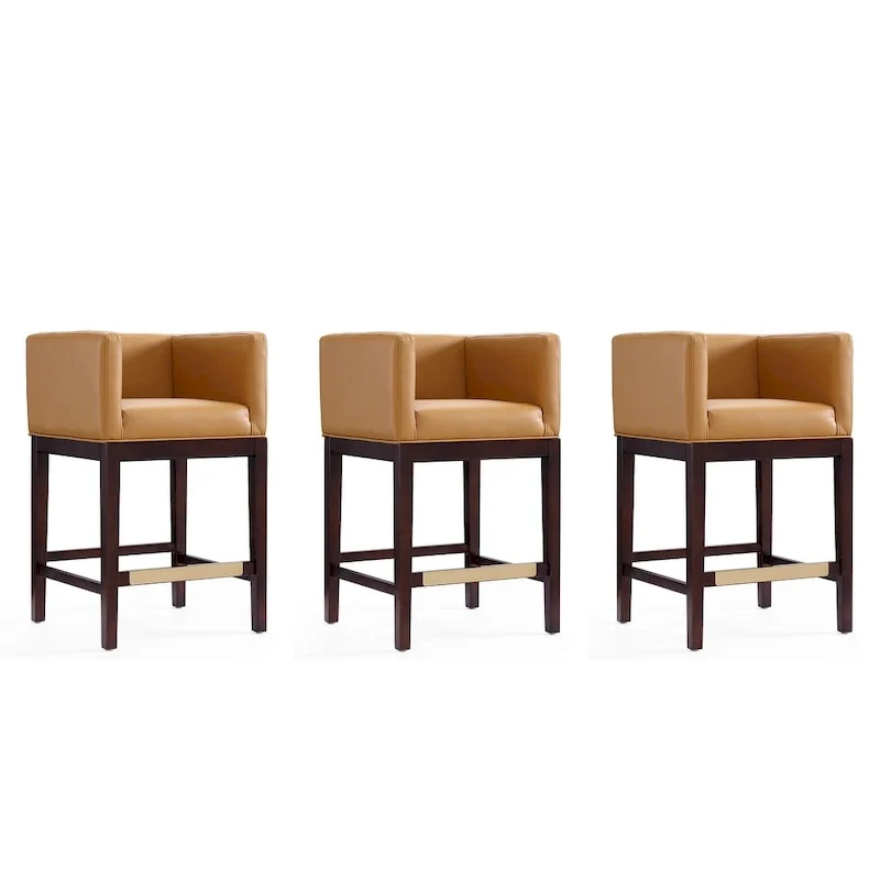 Manhattan Comfort Kingsley Dark Walnut Wood Counter Height Bar Stool (Set of 3)