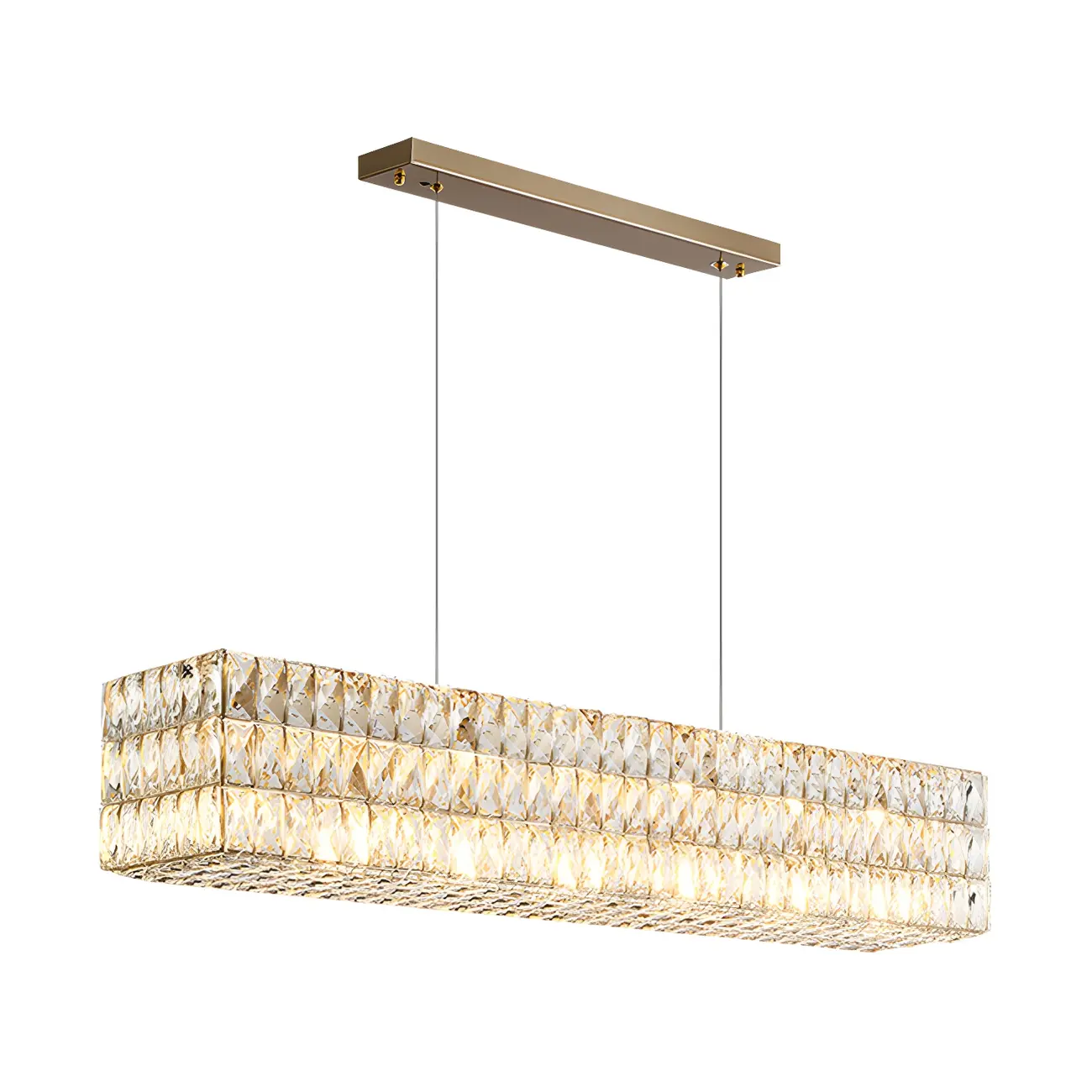 Modern Crystal Steel Rectangular Island Light
