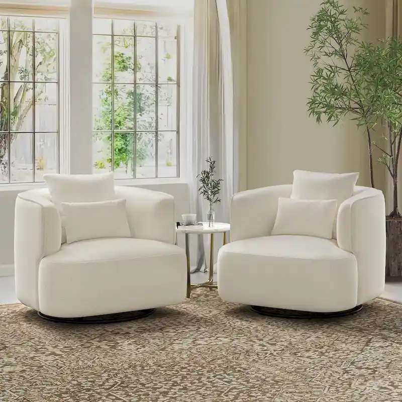LUE BONA 2 Set Swivel Accent Armchair Fabric Blend, Modern Barrel Living Room Sofa Chair - 32.7  W x 32.7  D x 26.8  H