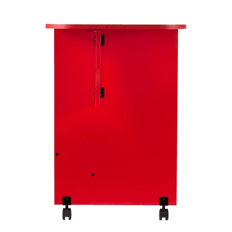 Farmhouse Red Foldable Rolling Sewing Table with Side Shelves