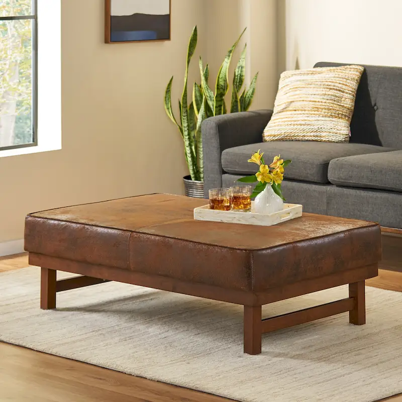 Hillman Modern Microfiber Cocktail Ottoman with Wood Frame by Christopher Knight Home