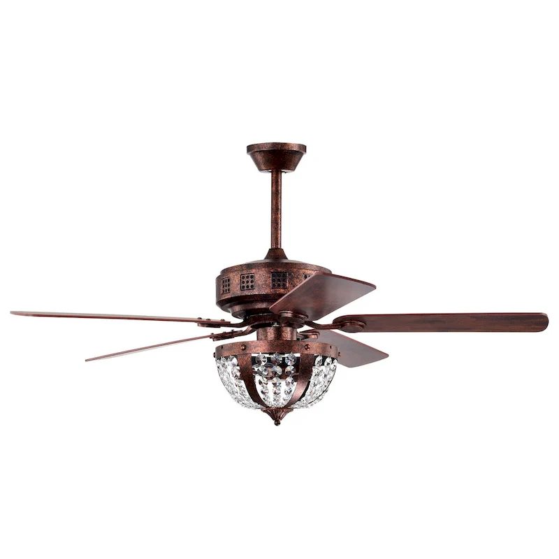 Chandler 52 Inch Antique Copper Finish Crystal Ceiling Fan with Remote