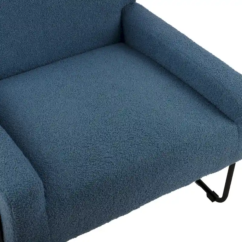 Boucle Fabric Accent Chair Lamb Wool Armchair with Metal Frame