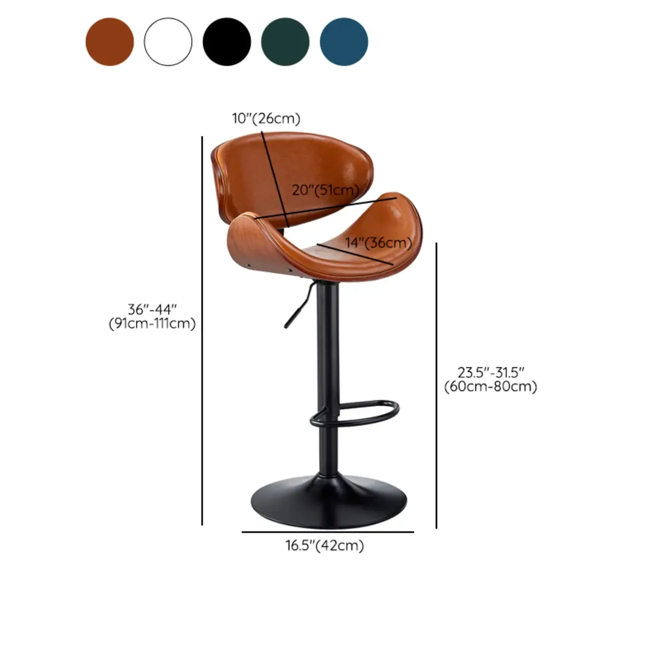 Bucket Adjustable Swivel Leather Bar Stools