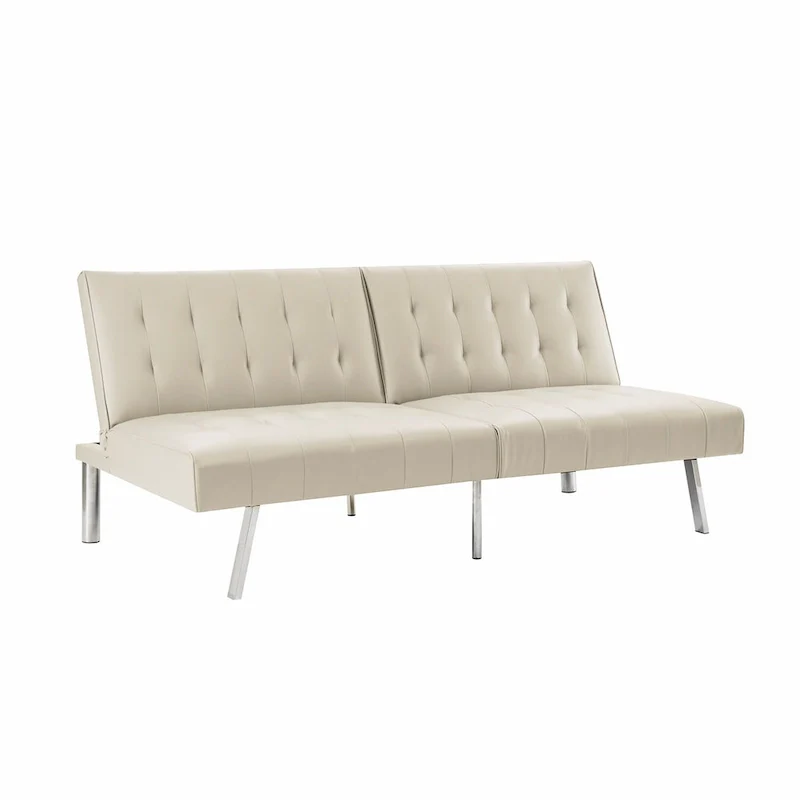 Tufted Mid-Century Modern Split Back Futon Sofa Couch Bed with Chrome Legs