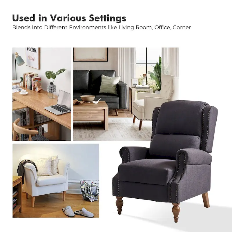 Traditional Roll Arm Manual Recliner with Solid Wood Legs