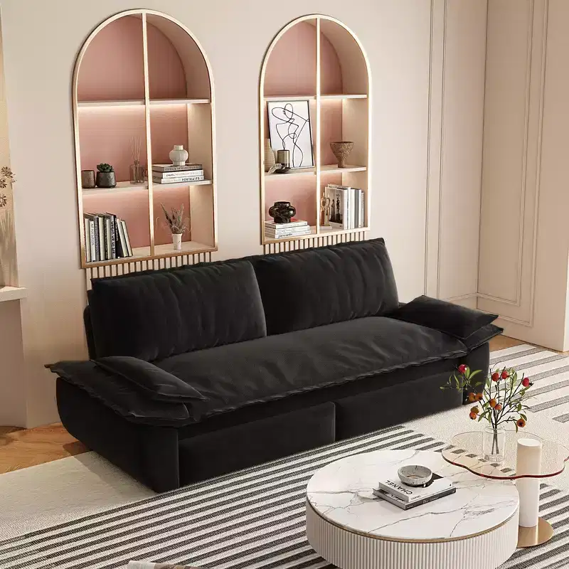 Whisen 3-in-1 Queen Velvet Sleeper Pull Out Sofa Bed, Convertible Loveseat Sofa Couch