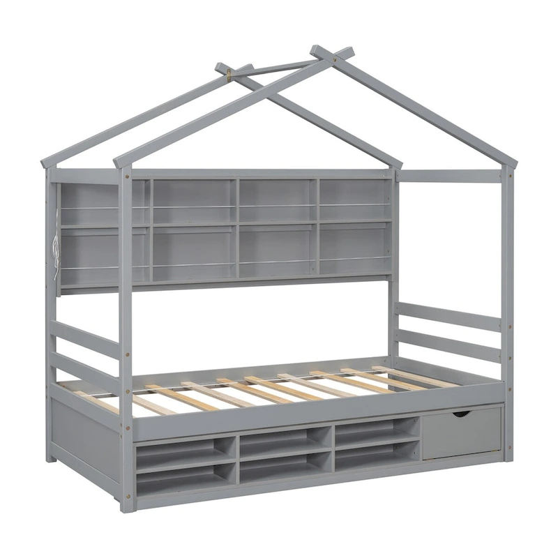 QQ Twin House Bed with Roof Frame