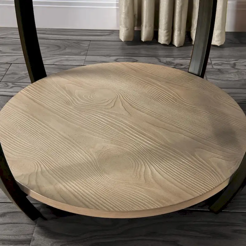 2-Tier Oval Table – Wood Grain / Black Metal, Industrial Style, Single