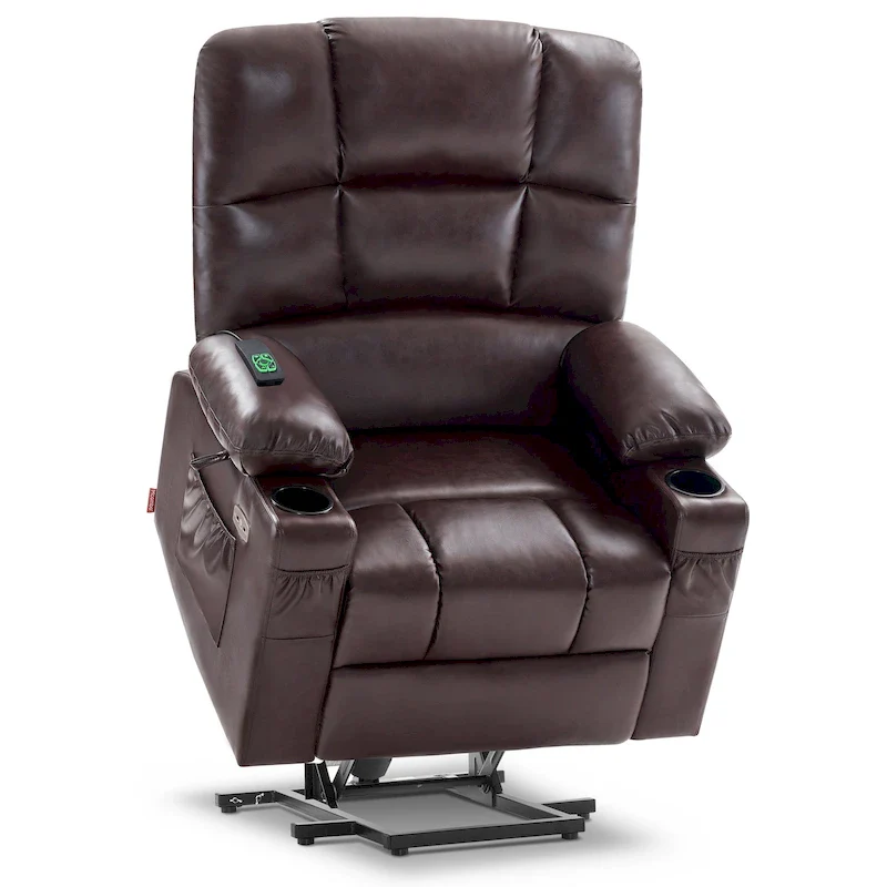 MCombo Medium Dual Motor Power Lift Recliner Chair with Massage and Heat for Elderly People, Faux Leather 7679