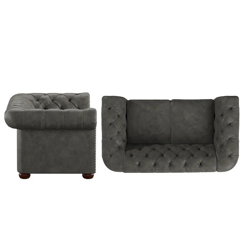 Tufted Loveseat with Rolled Arms and Bun Feet