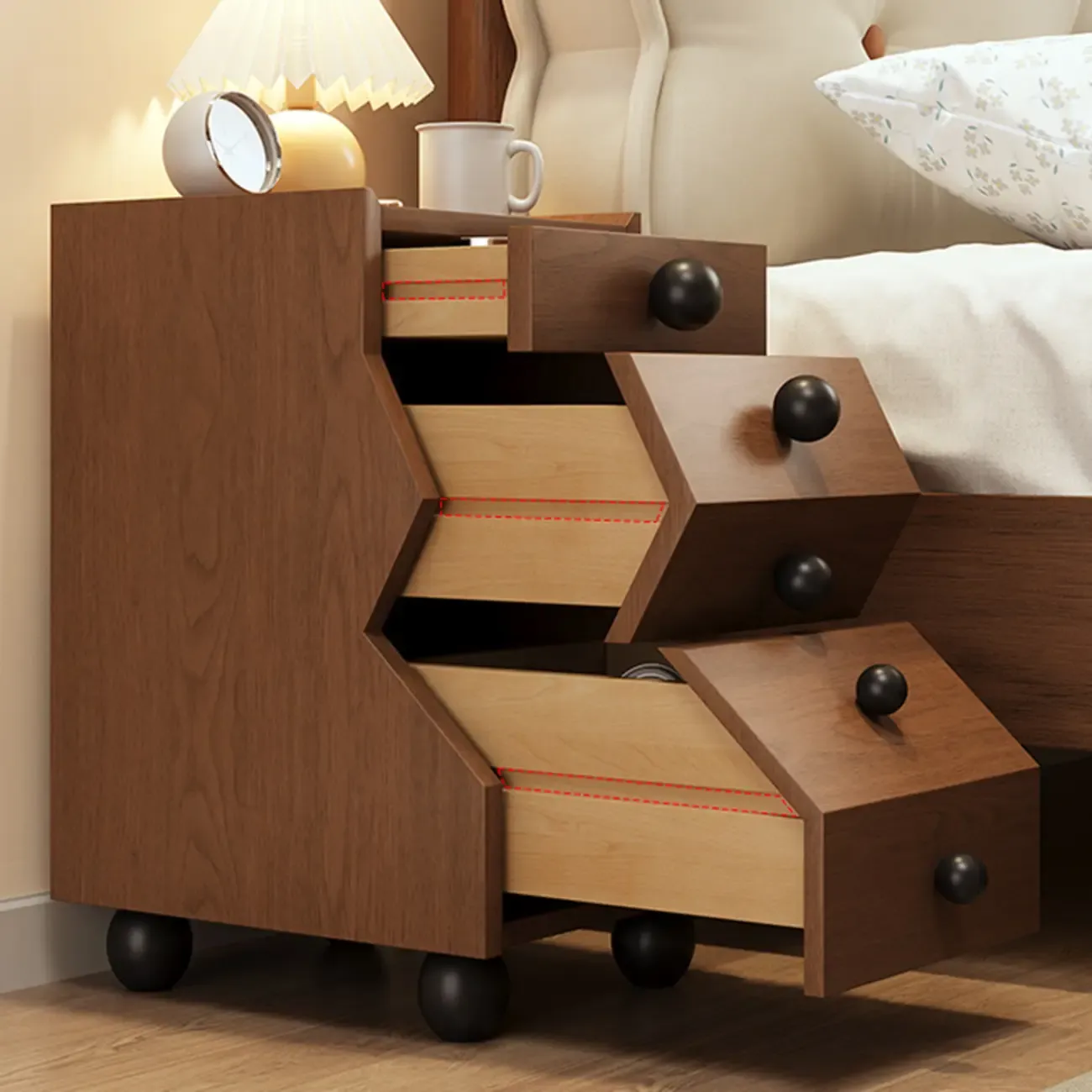 Modern Wood Top 3 Drawers Nightstand with Legs
