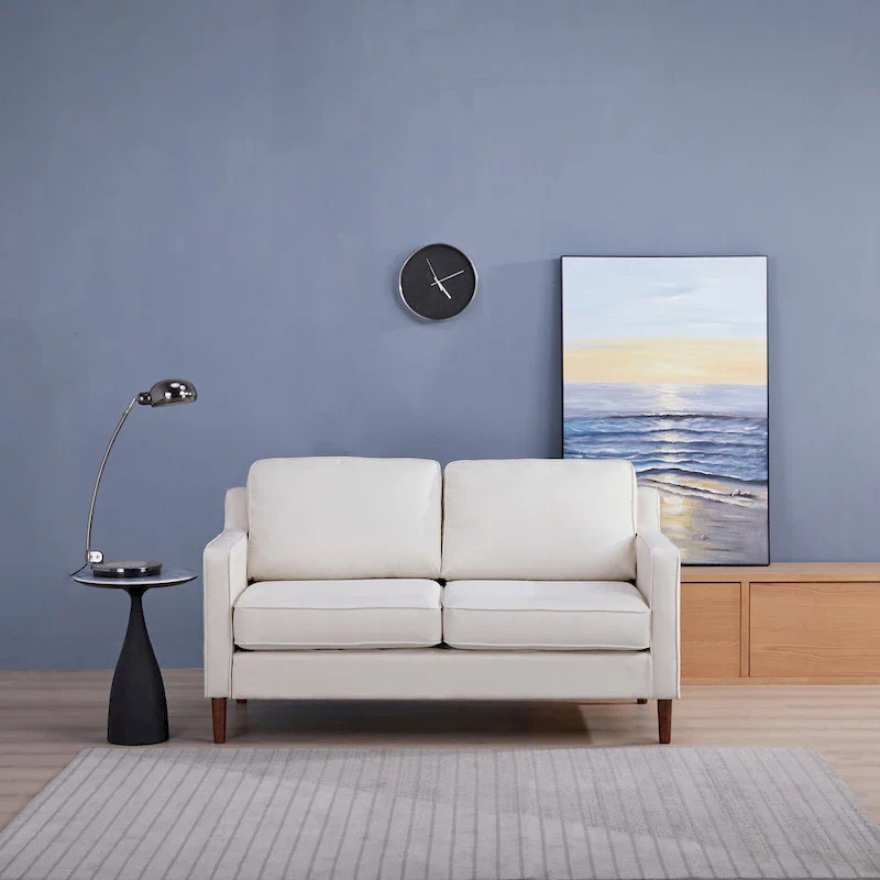 Sedona Modern Loveseat Sofa, Faux Linen / Vegan Leather Couch - N/A