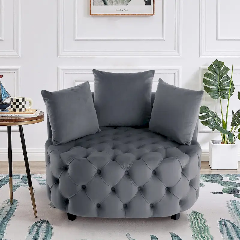 Velvet Modern Leisure Big Classical Barrel Chair with 2 Pillows