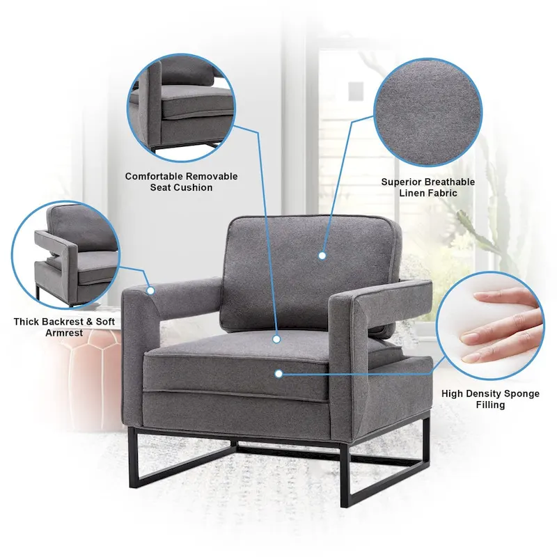 Modern Arm Accent Chair, Mid Century Living Room Chair Upholstered Lounge Chair