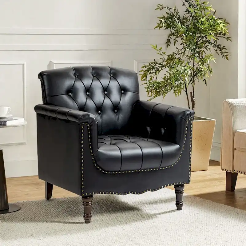 Tufted Vegan Leather Accent Chair Upholstered Armchair