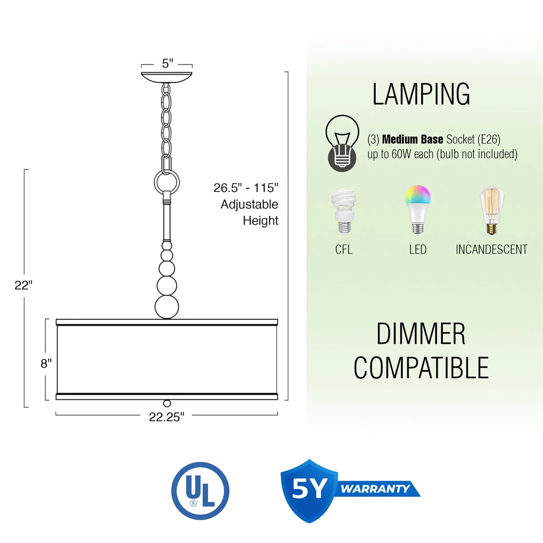 Adelade 23 Modern 3-Light Drum Pendant Chandelier