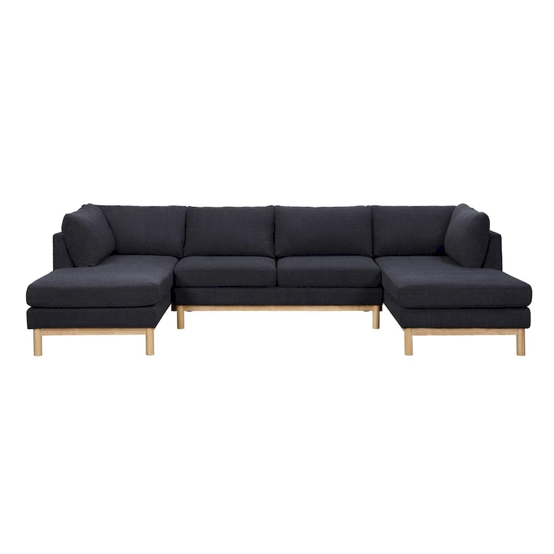 Hallie 124-inch Black Sherpa U-shaped Sectional Sofa with Wide Double Chaise - 124W x 63.5D x 33.5H