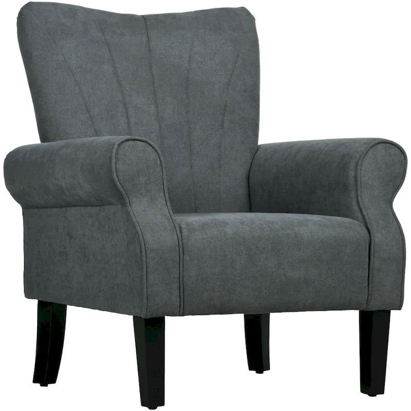 HOMCOM Fabric Accent Chair, Mid-Century Modern Armchair with Wood Legs, Soft & Padded, Rolled Arms