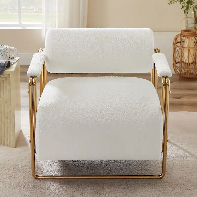 VANOMi 31 Wide Futuristic Velvet Armchair With Glossy Gold Frame Cylindrical Backrest