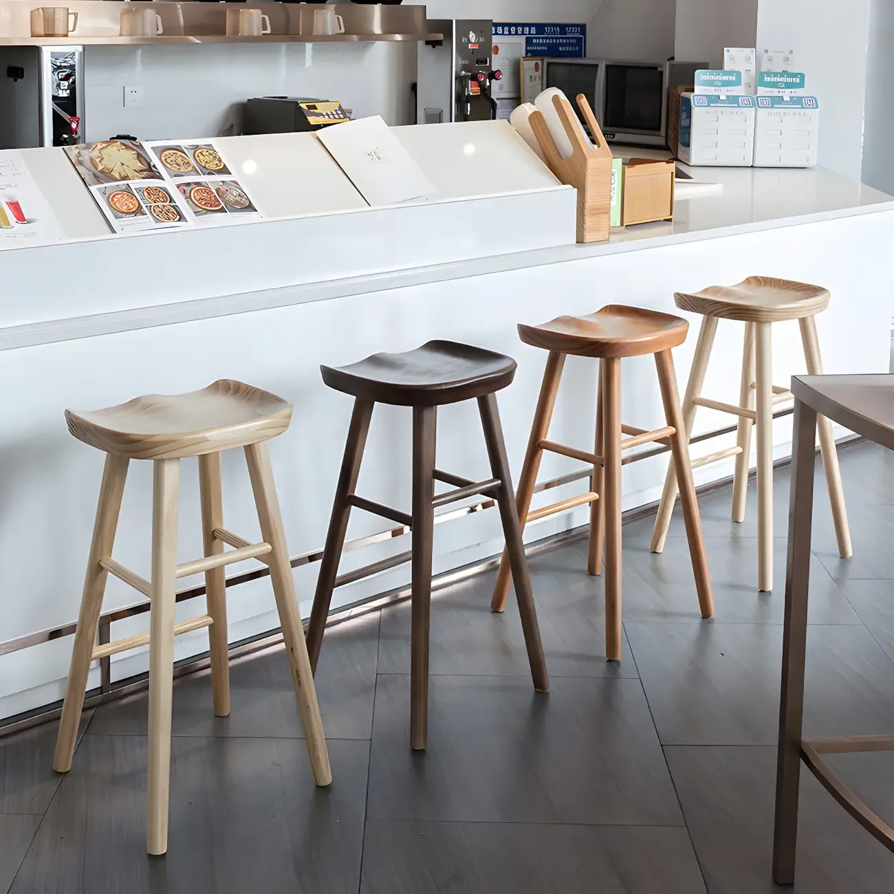 Counter Height Backless Wooden Industrial Bar Stools