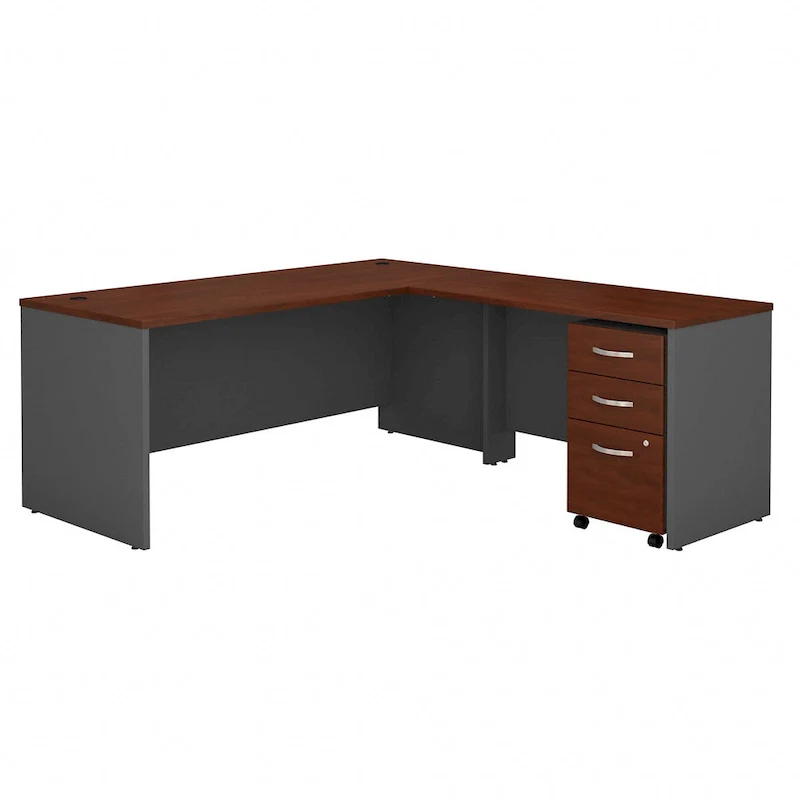 72W L Shaped Desk with Mobile File Cabinet - Mocha Cherry