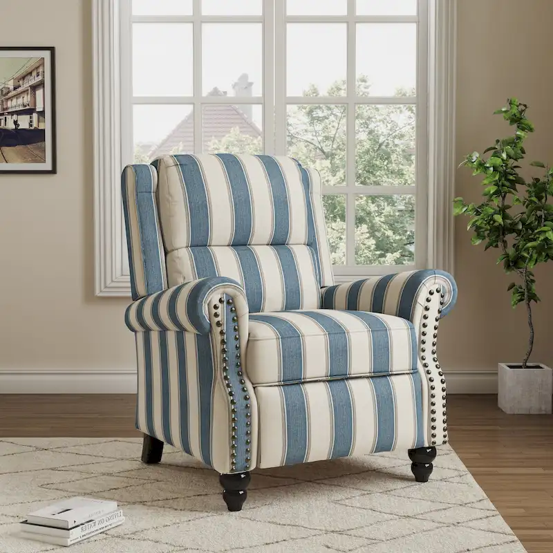 Manual Glider Pushback Recliner Chairs with Nailhead Trim